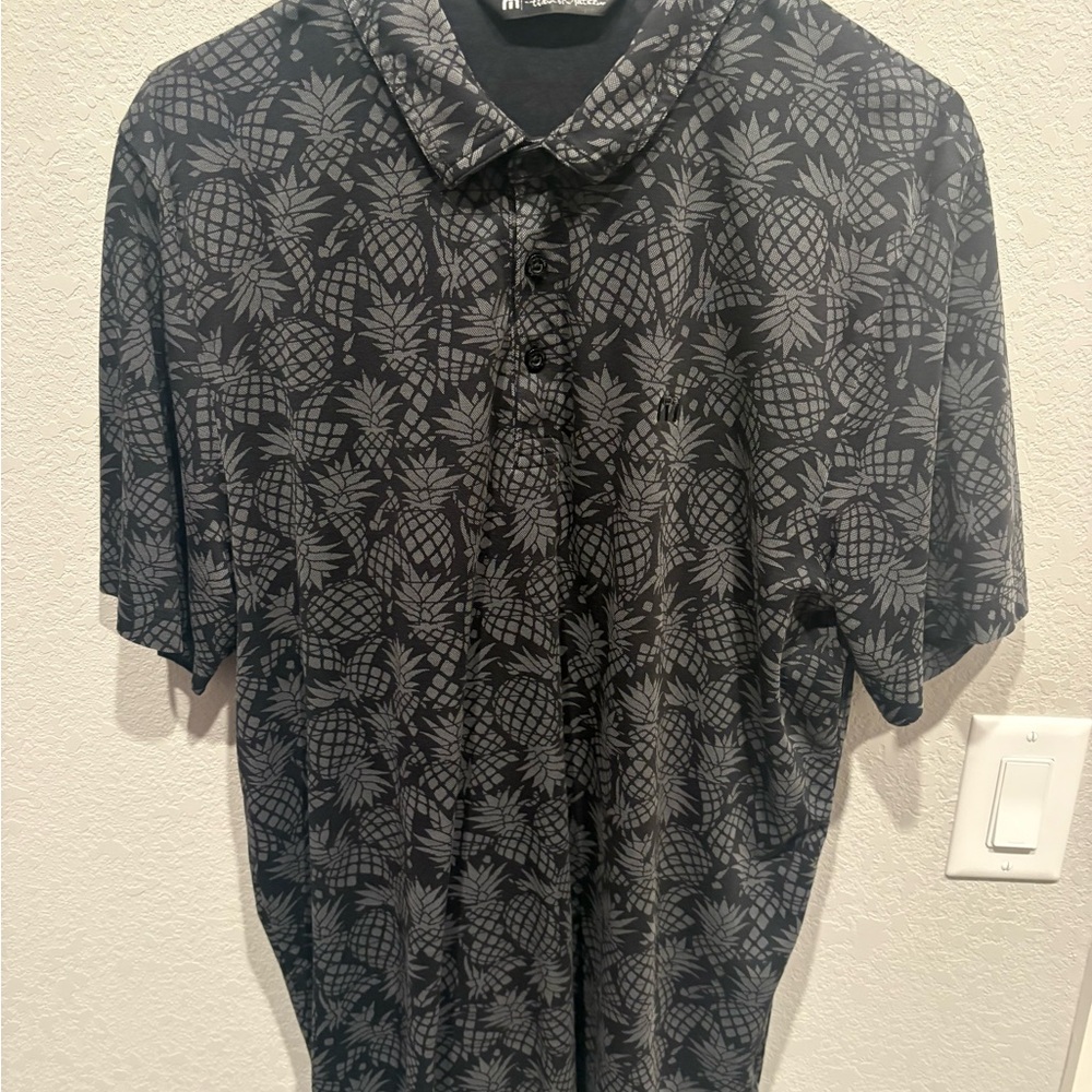Travis Mathew Black and Gray Pineapple Polo